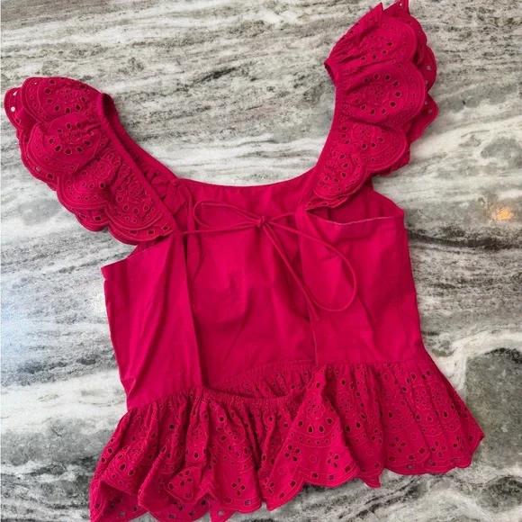 Express Red Eyelet Ruffle Blouse - Picture 4 of 6